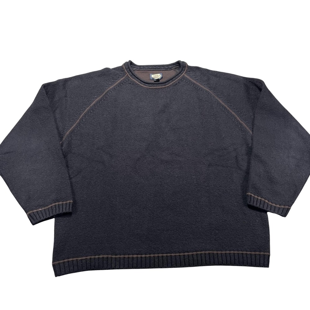 Tommy Bahama Sweater Mens XL Black Cotton Crewneck Raglan Knit Pullover VTG Y2K
